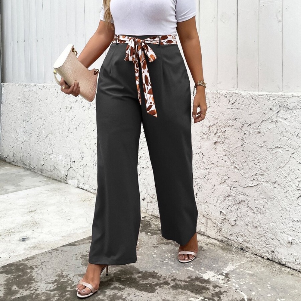 Plus Black Wide Leg Work Pants Minimalist - Picture 1 of 10